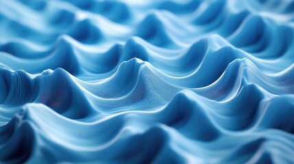 Wall Mural - Smooth 3D blue waves, designed with AI, flow seamlessly across an abstract background. No people or logos included.