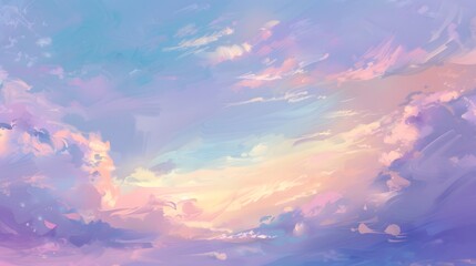 Wall Mural - Tranquil Pastel Clouds: Wispy clouds in pastel pinks, purples, and blues drifting across a gradient sky. 