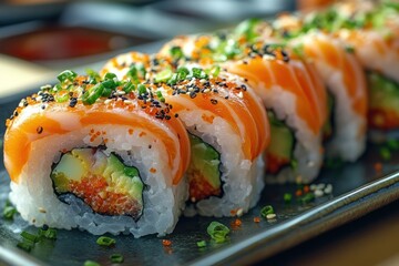 Wall Mural - Sushi Rolls with Salmon and Avocado