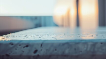 Aufkleber - Minimalist Soft White Concrete Table with Diffused Lighting and Blurred Modern Indoor Background