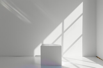 Aufkleber - Minimalist White Holographic Podium Mockup with Diffused Natural Light and Soft Shadows on Monochromatic Background