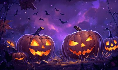 Wall Mural - Halloween event background with charming upscale pumpkins. Premium illustration for banners