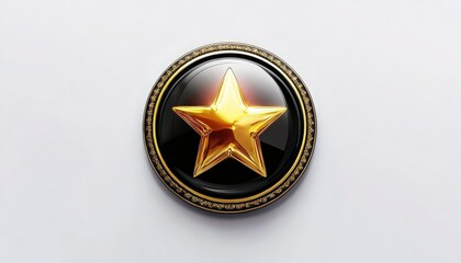 A polished gold star badge on a black background, symbolizing achievement and recognition in a decorative design.