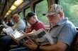 © kitipol - Morning train ride with commuters reading newspapers, Monday morning, daily routine