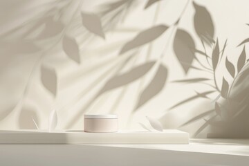 Wall Mural - Elegant product display with minimalistic design and subtle leaf shadows