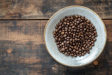 Wall Mural - Plate with coffee beans on wooden table with generative ai