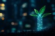 © AucArtStudio - A futuristic plant growth symbolizing sustainability, combining nature and technology in a vibrant urban environment.