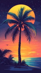 Wall Mural - Modern flat design illustration of a coconut tree with bold lines and vibrant colors.