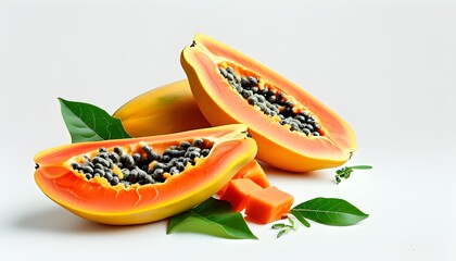 Canvas Print - Vibrant Papaya Slice on White Background: A Fresh Summer Delight for Healthy Eating Promotion