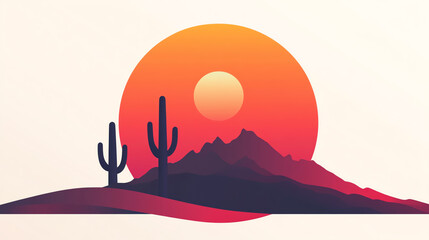 Wall Mural - Cactus silhouettes in an abstract vector background with warm sunset tones, sharp lines and smooth color transitions, serene and stylish desert design