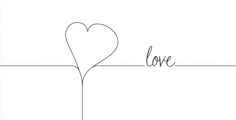 Wall Mural - an editable white doodle of a heart and love sign in a continuous one line drawing style. a thin flo