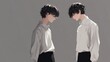 © kkkiim graphic - Two Anime Boys in School Uniforms make eye contact ，Sharing a Shy Moment of Affection