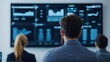 © nattapon98 - Professionals analyzing data trends on large screens in a modern office setting, focusing on business intelligence and strategy.