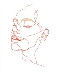 Wall Mural - - modern illustration of a woman's face and hair in one line. an abstract portrait of an abstract wo