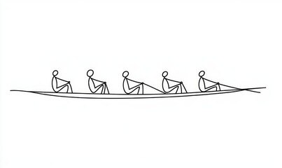 Concept of teamwork. Continuous one-line drawing of team members rowing a boat