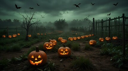 Canvas Print - halloween background with pumpkins