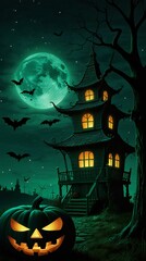 Wall Mural - halloween background with pumpkin