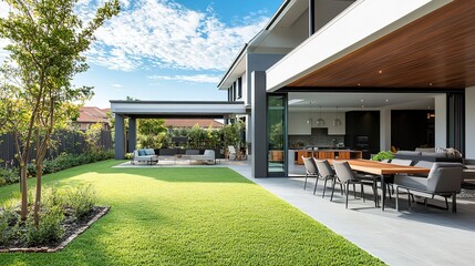 Wall Mural - The open backyard of this modern family home is ideal for outdoor enjoyment 