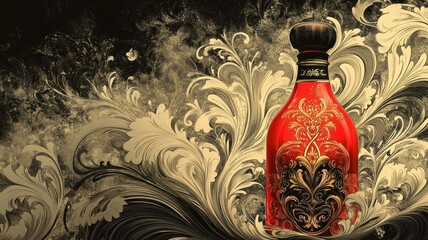 Wall Mural - An ornate Art Nouveau tomato ketchup bottle with intricate patterns and vintage elegance.