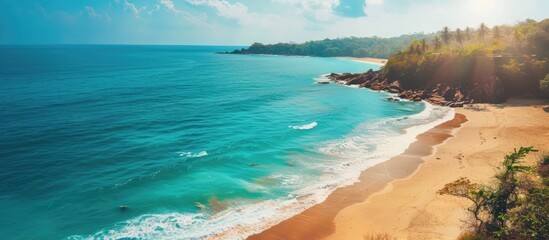 Nature Landscape View Of Beautiful Tropical Beach And Blue Sea In Sunny Day