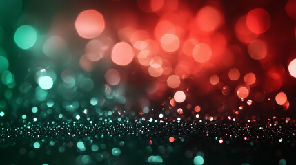 shimmering green texture with scattered red accents, Abstract luxury christmas background, bokeh effects and sparkles.