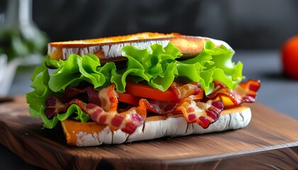 Wall Mural - Hearty bacon, lettuce, and tomato sandwich on a perfectly toasted roll