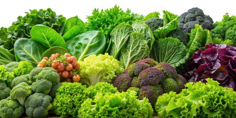 Fresh and vibrant assortment of salad greens including lettuce and broccoli , healthy, organic, farm fresh