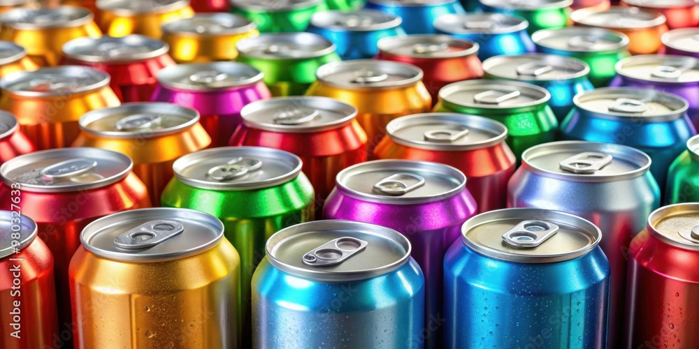render of multiple soda cans in various colors and designs , beverage ...