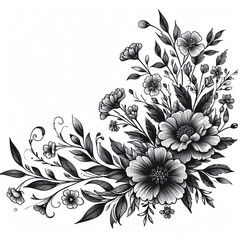 Wall Mural - Floral Invitation Template for Your Wedding - Black and White Illustration
