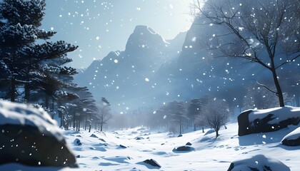 Wall Mural - Enchanting winter wonderland brought to life with luminous snowflakes and stunning AI-generated landscapes