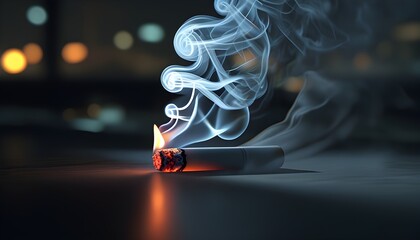 Nighttime allure of a burning cigarette projection, capturing the dangerous beauty and hazards of smoking in captivating AI-generated visuals