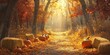 © zahida  - A serene forest covered with autumn leaves for thanksgiving event