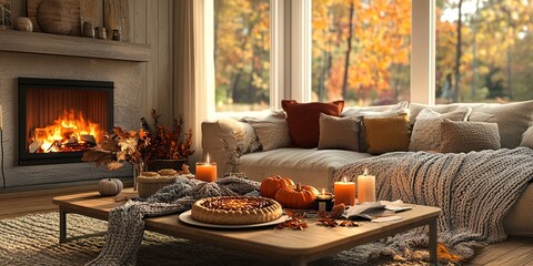 A room decorated for thanksgiving