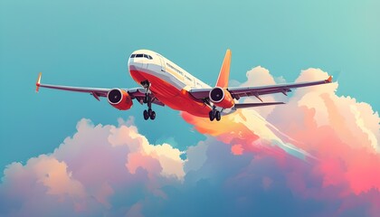 Wall Mural - Stylish airplane illustration on a sleek minimalistic color background