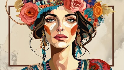 Wall Mural - Boho Chic Abstract Face Illustration for Stylish Wall Decor