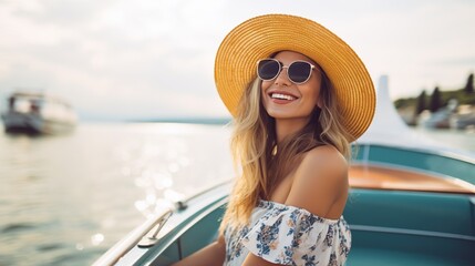 Sticker - Happy Woman on a Boat Ride