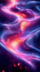Wall Mural - iridescent liquid motion holographic waves ripple across dark background blending neon hues in mesme