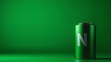 A vibrant green battery with the letter N on a rich green background, symbolizing energy and sustainability.