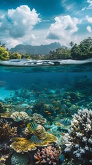 Wall Mural - vibrant coral reef ecosystem in a marine protected area showcasing sustainable fishing and habitat e