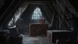 © Prostock-studio - An eerie attic filled with dust and cobwebs features several weathered trunks scattered around