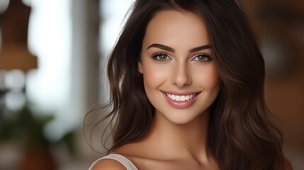 Wall Mural - Smiling Woman with Brown Hair