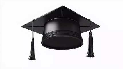 Wall Mural - Black graduate cap with tassel. Isolated university or college education degree student hat. Vector graduation headwear realistic 3d hat for alumni ceremony and educational achievement