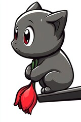 Wall Mural - Cute Black Cat Holding Red Tulips