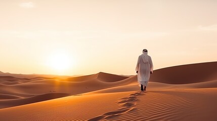 Canvas Print - Man Walking in the Desert at Sunset