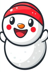 Wall Mural - Cute Cartoon Snowman with Red Hat