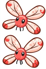 Sticker - Cute Cartoon Red Dragonflies Illustration