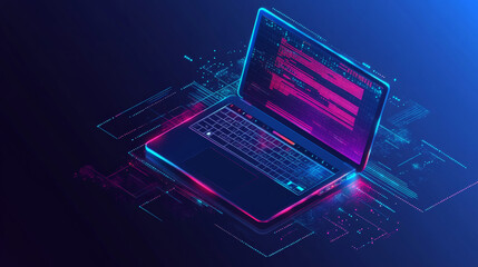 Wall Mural - isometric view of a laptop displaying business graphs and analytics data. concept of trend analysis 