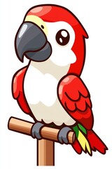 Poster - Cute Cartoon Red Parrot Perched on a Branch