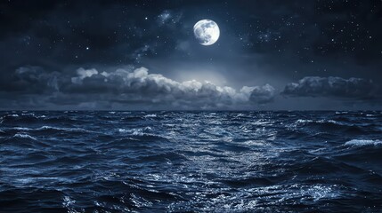 Wall Mural - dark ocean waves wallpaper. gentle waves of a dark ocean under a cloudy night sky.