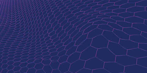 Wall Mural - Futuristic blue hexagon background. Futuristic honeycomb concept. Particle waves. 3D rendering. Vector illustration.